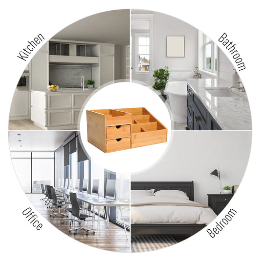 HOMCOM Organiser Holder Multi-Function Storage Caddy Drawers Natural Bamboo