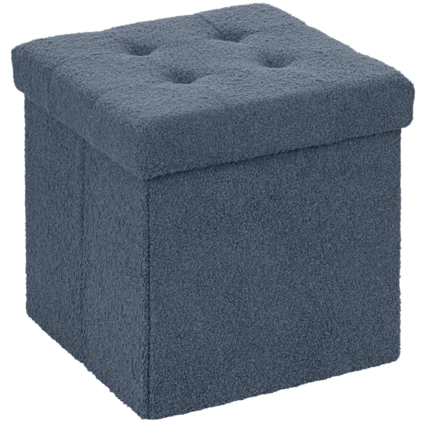 HOMCOM Foldable Sherpa Fleece Storage Ottoman, 38 x 38 x 38 cm, Blue