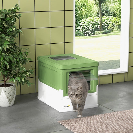 PawHut Hooded Cat Litter Box, Portable Pet Toilet, with Scoop, Front Entry - Emerald Green