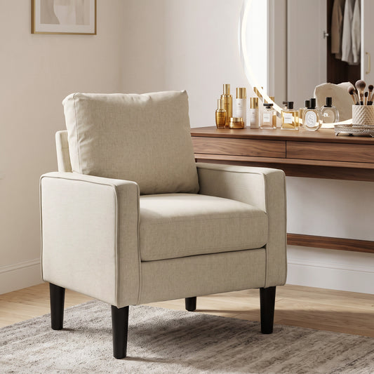 HOMCOM Accent Chair, Removable Pillow Linen Armchair with Comfy Spring Cushion for Living Room, Bedroom, Study, Cream