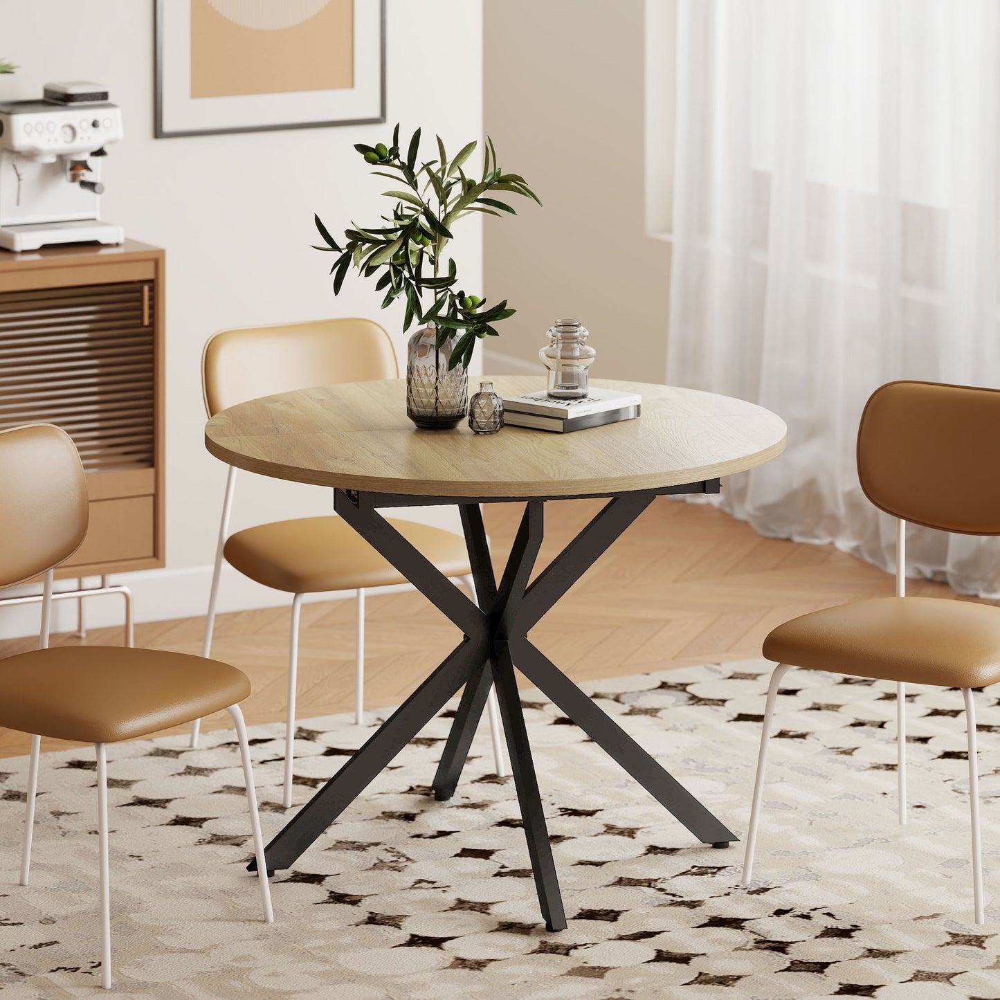 HOMCOM Extendable Dining Table for 4-6, Industrial Kitchen Dinner Table with Butterfly Leaf and X-Shape Base, Natural Wood
