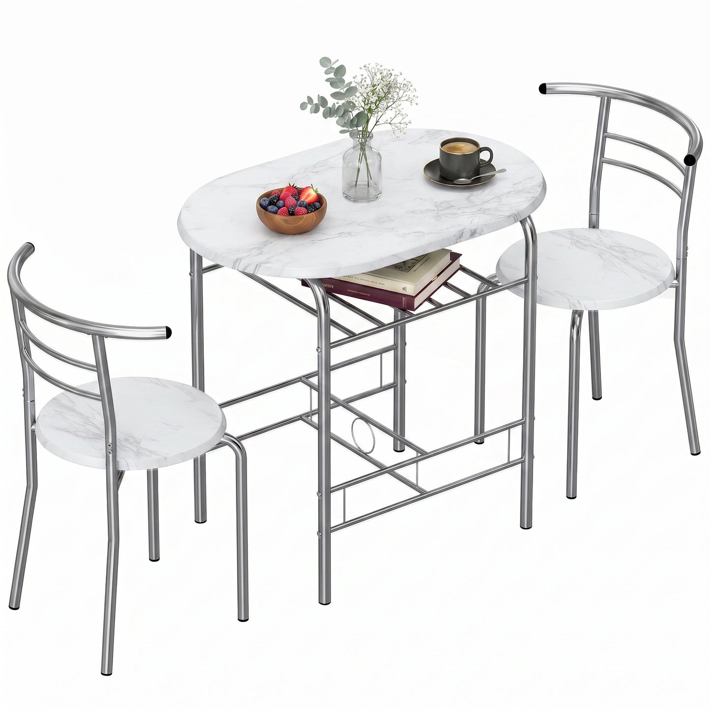 HOMCOM Three-Piece Compact Dining Set - White Marble Effect