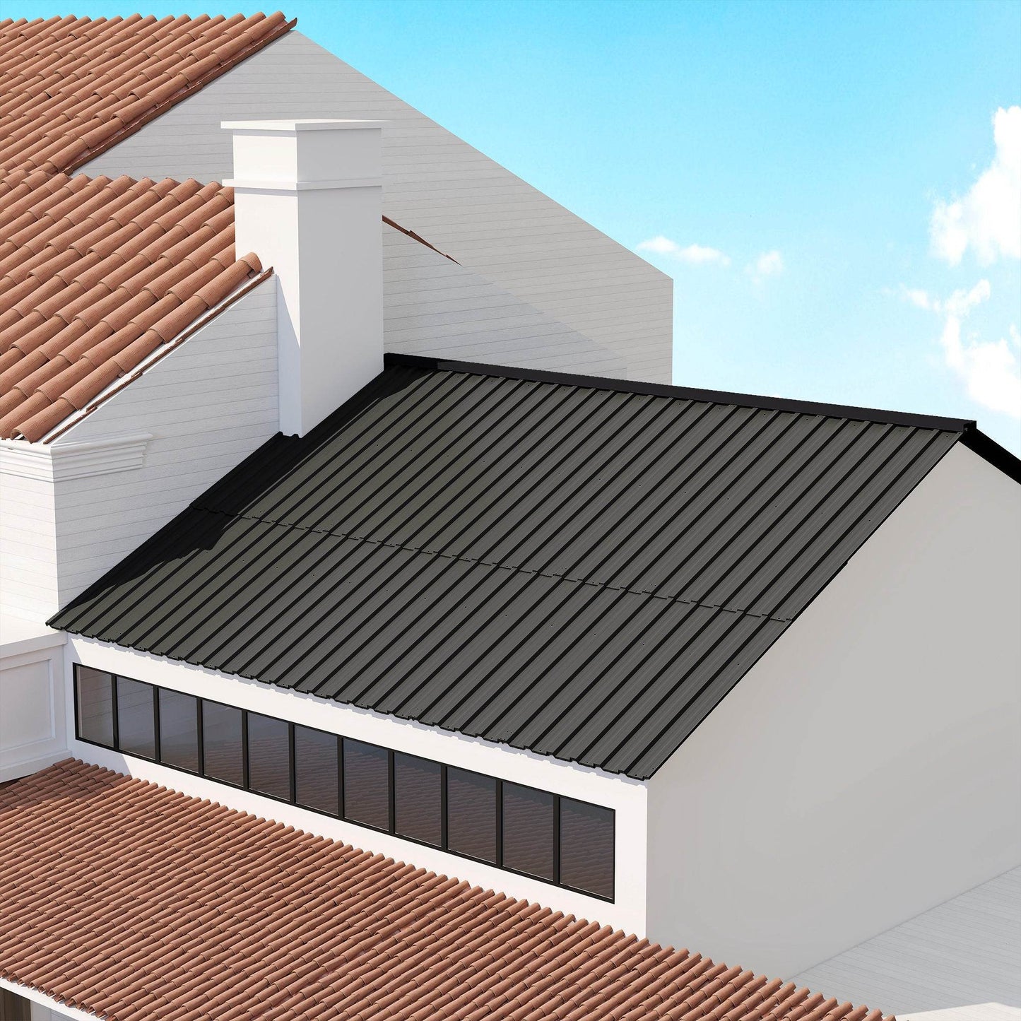 Outsunny Set of 12 Corrugated Steel Roof Sheet Panels - Black