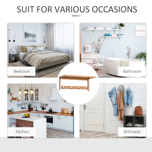 HOMCOM Wall Mounted Coat Clothes Hat Hanger 4 Hooks Rack Stand with Rail