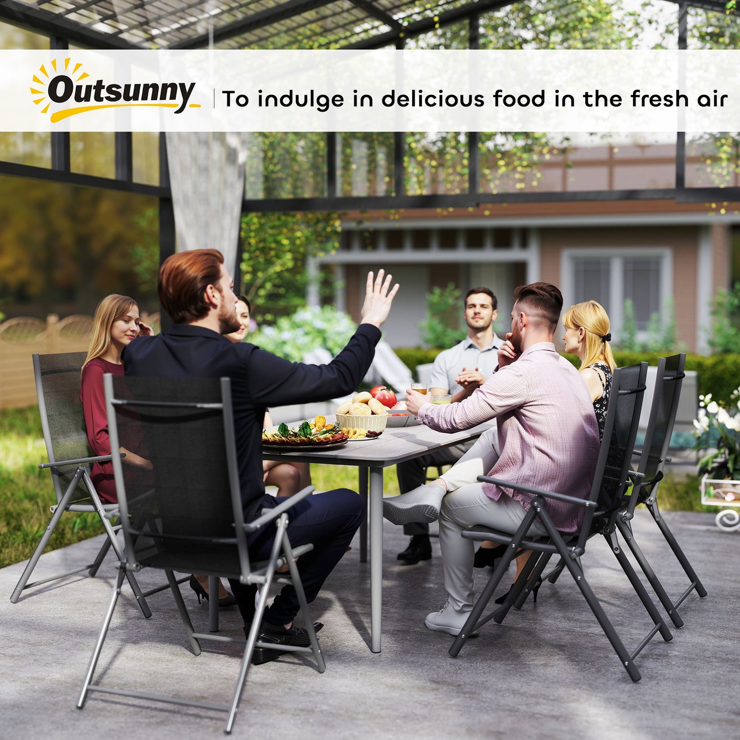 Outsunny Garden Table, Outdoor Dining Table for 6 People, 160 x 90 x 74 cm, with Rust Resistant Metal Frame, WPC Top, for Balcony, Terrace, Light Grey