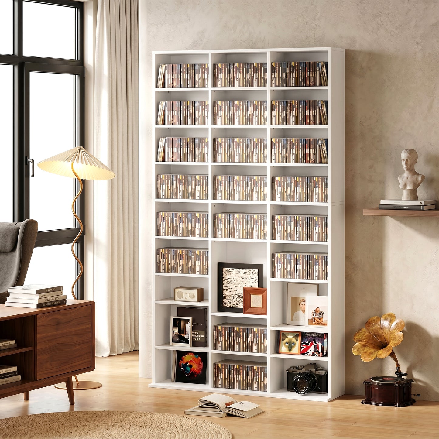HOMCOM 835 CD/500 DVD Storage Unit, Blu-ray Media Storage Shelf with 27 Compartments and 21 Adjustable Shelves, White