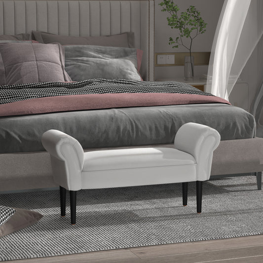 HOMCOM End of Bed Bench, Upholstered Window Seat with Arms and Wooden Legs, Modern Shoe Bench for Entryway, Living Room, Bedroom, Greyish White