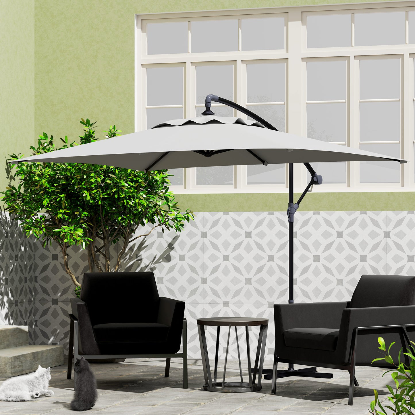 Outsunny 3(m) Cantilever Overhanging Parasol, with Cross Base - Light Grey--ChewyGames-ChewyGames