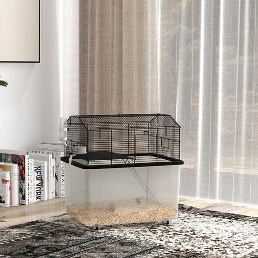PawHut Two-Tier Gerbil Cage, Hamster Cage for Dwarf Hamster w/ Wheels, Deep Bottom, Food Dish, Water Bottle