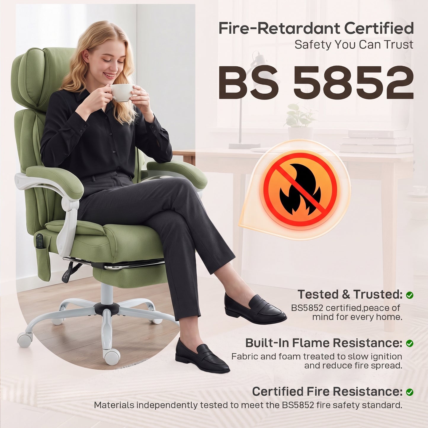 HOMCOM High Back Vibration Massage Office Chair Heated Reclining Computer Chair w/ Adjustable Height, Swivel Wheels, Lime Green