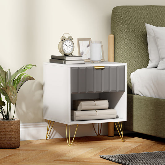 HOMCOM Bedside Table Modern Bedside Cabinet with Drawer and Open Compartment, 45 x 40 x 55, White--ChewyGames-ChewyGames