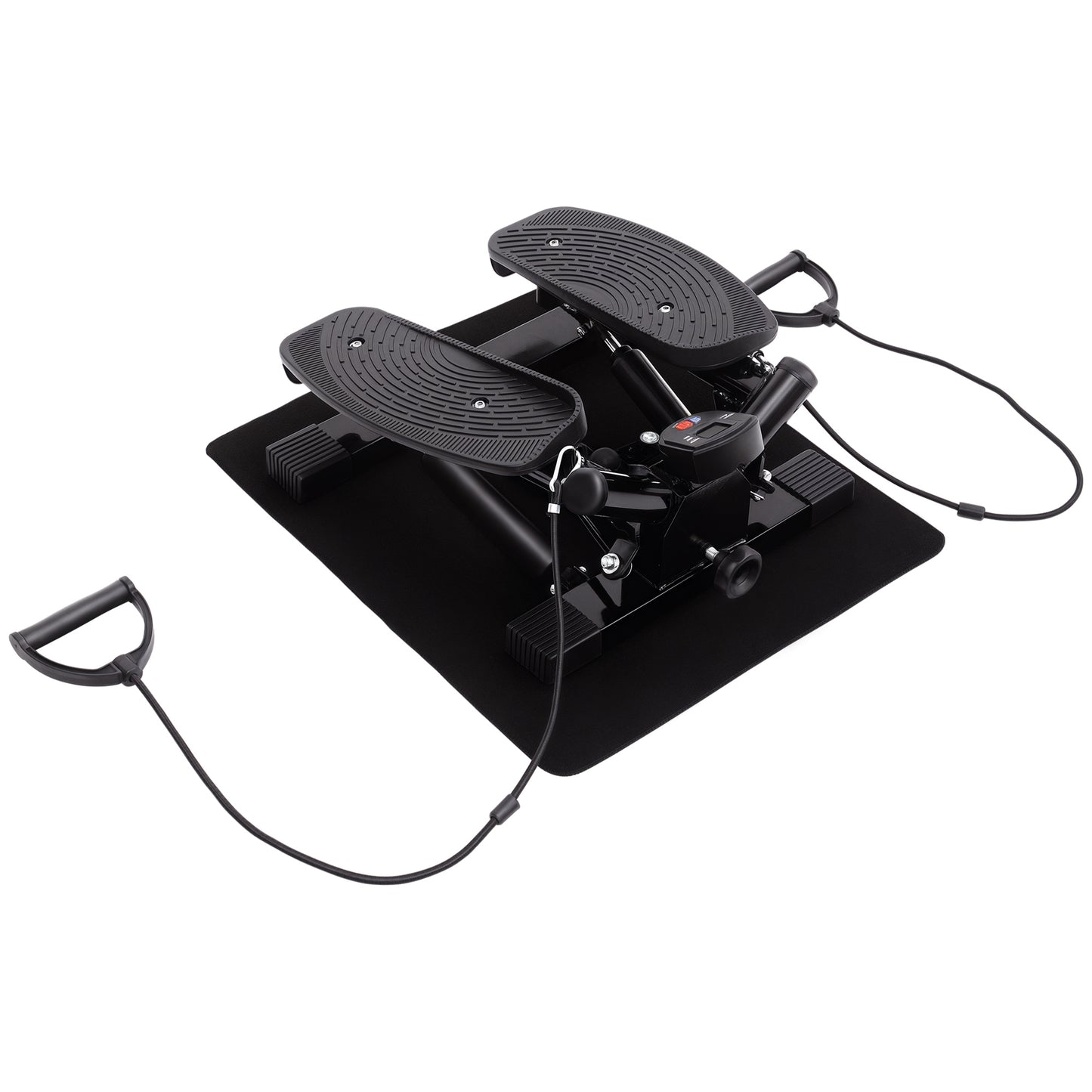 HOMCOM Portable Mini Stepper, Exercise Fitness Machine for Legs Arms Thigh Toner Toning Machine, Stair Steps Workout Training Fitness, w/ Resistance Bands and Floor Mat, Black