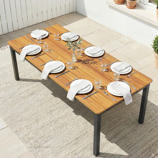 Outsunny Garden Dining Table for 6-8 Person, 180 x 86 cm Rectangular Outdoor Dining Table with Wood Slatted Top, Teak
