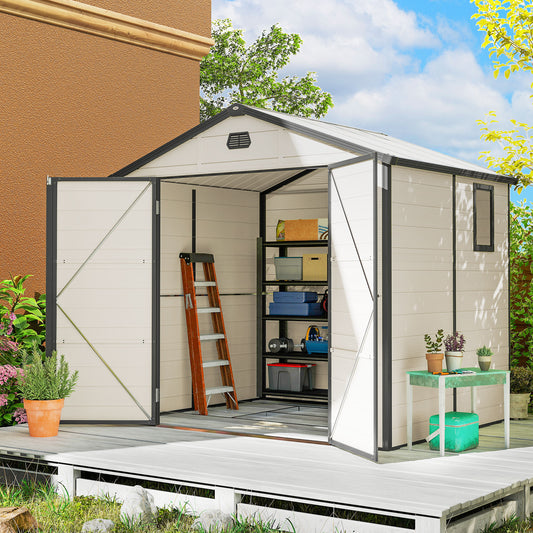 Outsunny 7.9ft x 6.2ft Recycled Garden Shed with Aluminium Frame and Plastic, Wall Shed with Foundation, Waterproof and Rustproof - Cream White