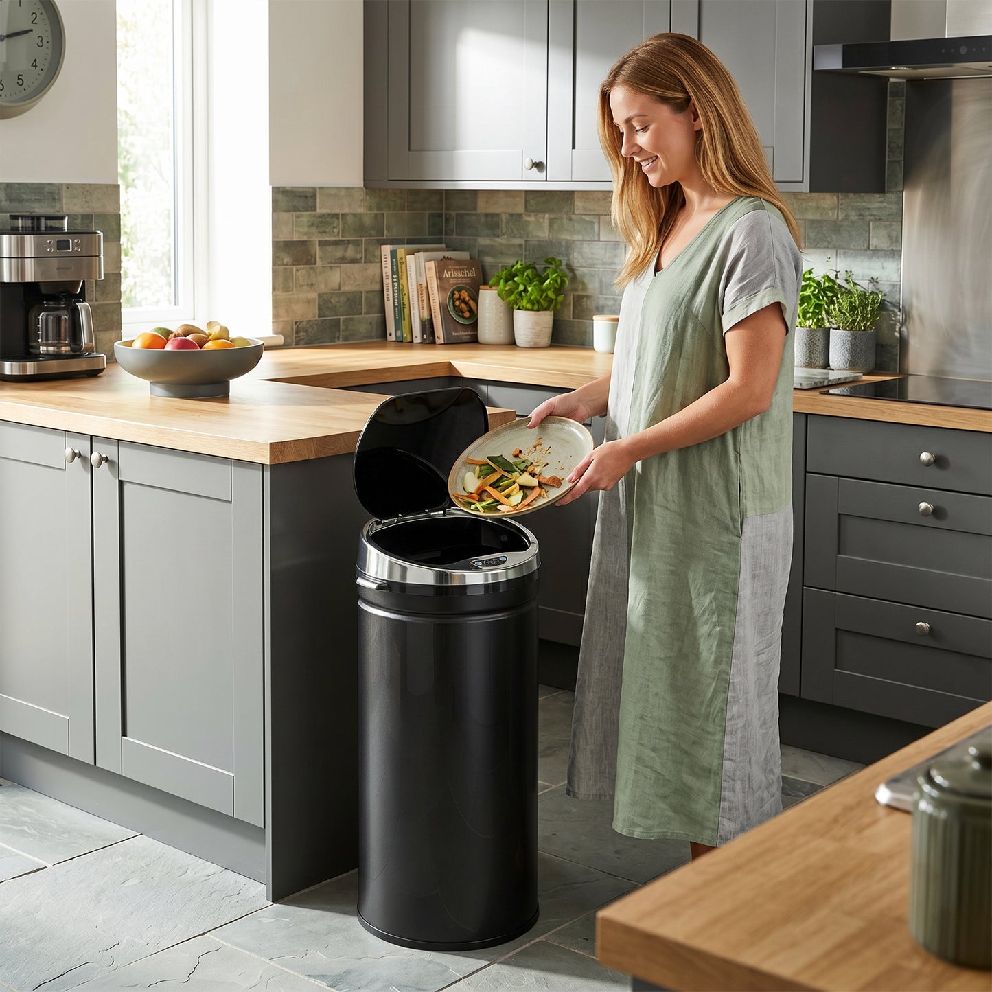 HOMCOM 42L Sensor Bin, Automatic Touchless Rubbish Bin with Soft-Close Lid, Fingerprint Resistant Stainless Steel for Kitchen, Home Office, Recycling and Waste, Black