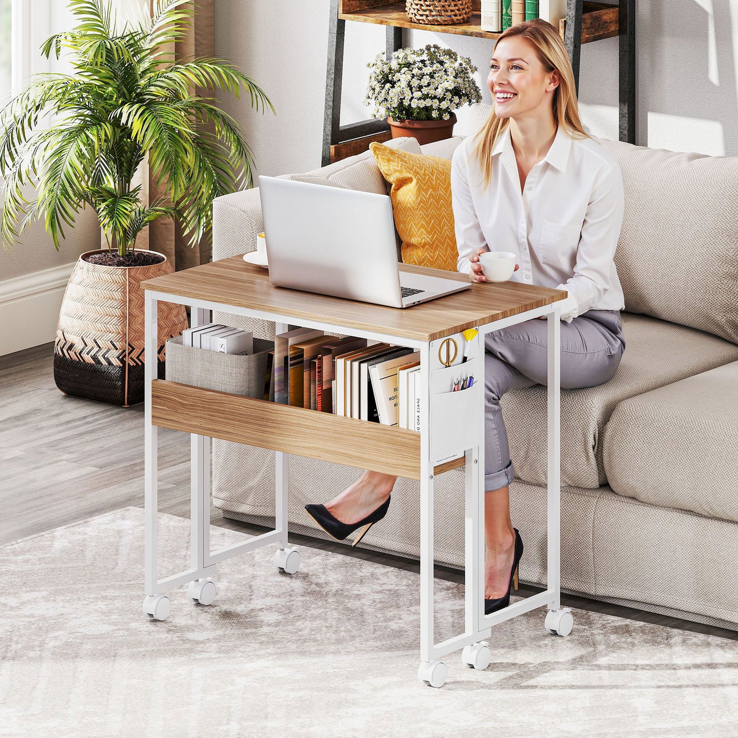 HOMCOM 80 cm Drop Leaf Writing Work Desk - Natural Wood Finish