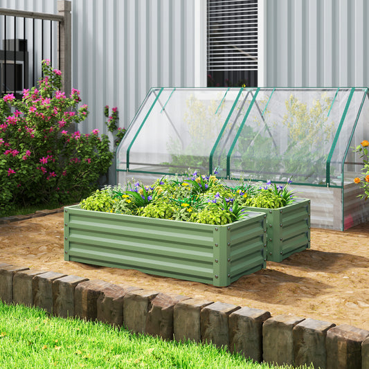Outsunny Set of Two 110 x 50cm Steel Planter Boxes - Light Green