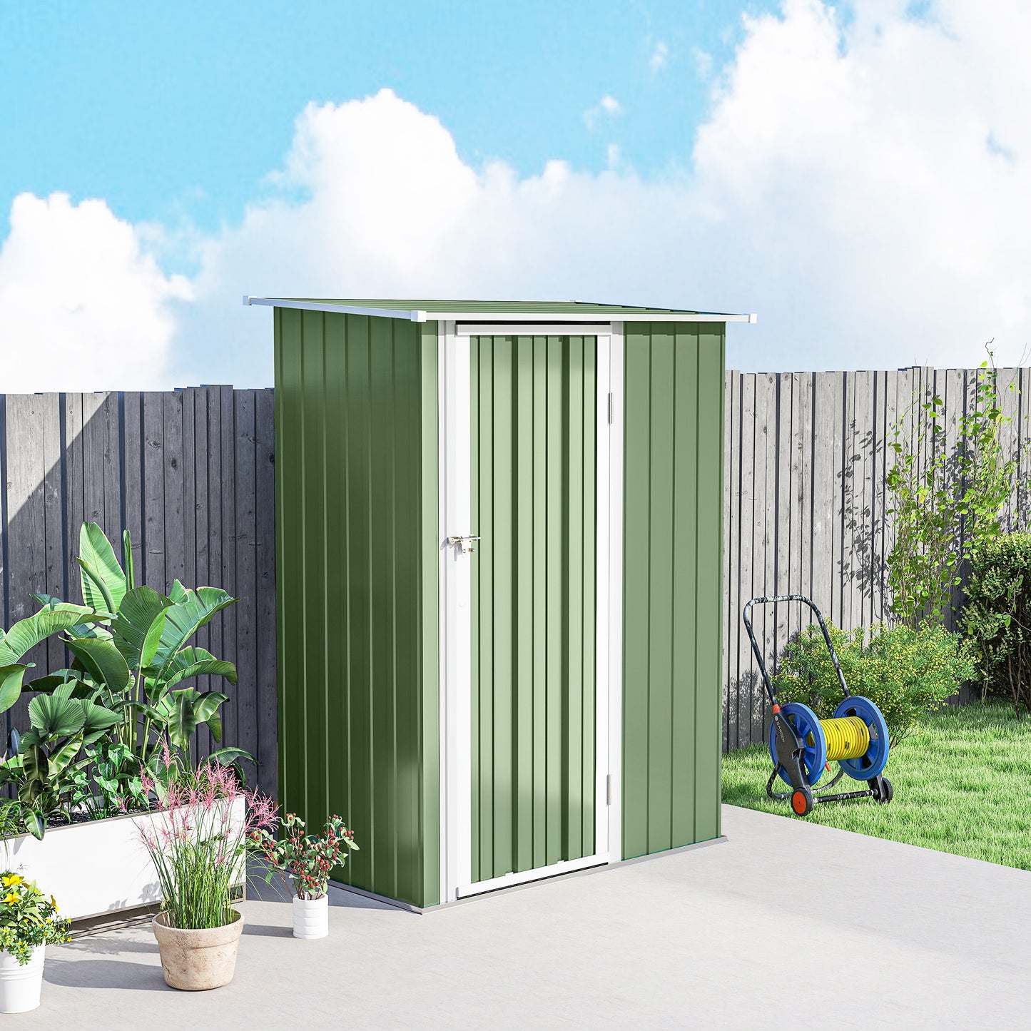 Outsunny 5ft x 3ft Garden Storage Shed, Galvanised Outdoor Metal Shed Waterproof with Sloped Roof, Lockable Door for Patio Tools, Equipment, Light Green