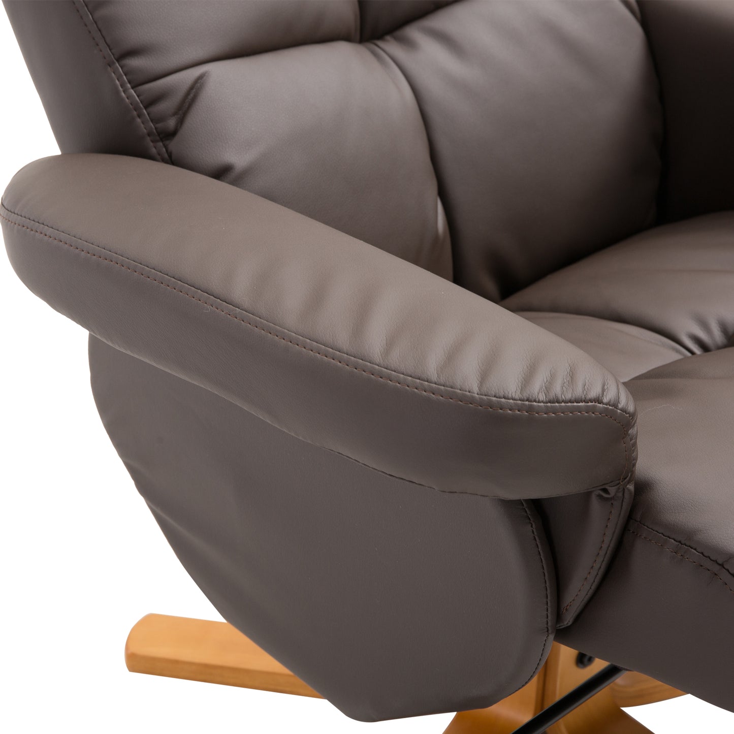 HOMCOM PU Leather Swivel Recliner Chair with Footstool, Wooden Base and Storage for Living Room, Brown