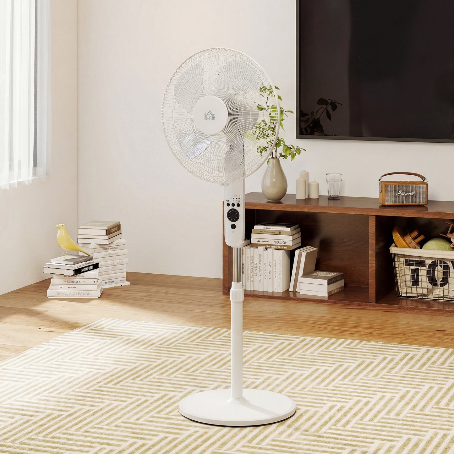 HOMCOM 124cm Pedestal Fan with Sleep Mode, Oscillating Standing Fan with 3 Modes, Remote Control, Adjustable Height, White--ChewyGames-ChewyGames