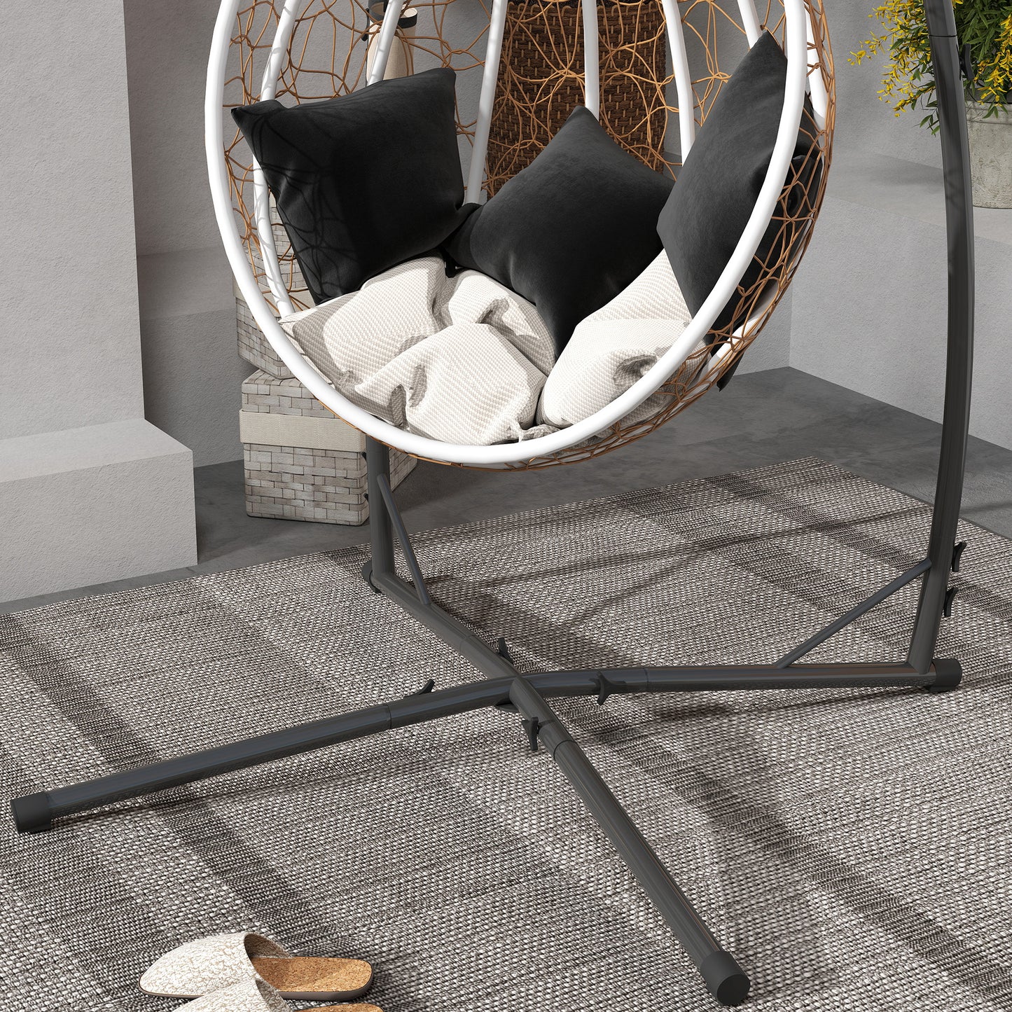 Outsunny Hammock Chair Stand Only, Hanging Chair Stand with X-Shape Base, Heavy Duty Steel Single Hammock Egg Swing Frame for Indoor Outdoor, 150 KG Load Capacity Black