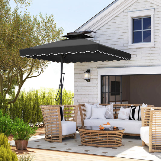 Outsunny 2.5m Cantilever Parasol with Easy Lever, Square Double Top Garden Parasol Umbrella with Ruffles and Cross Base, Overhanging Outdoor Sun Shades, Black-Cantilever Umbrellas-ChewyGames-ChewyGames