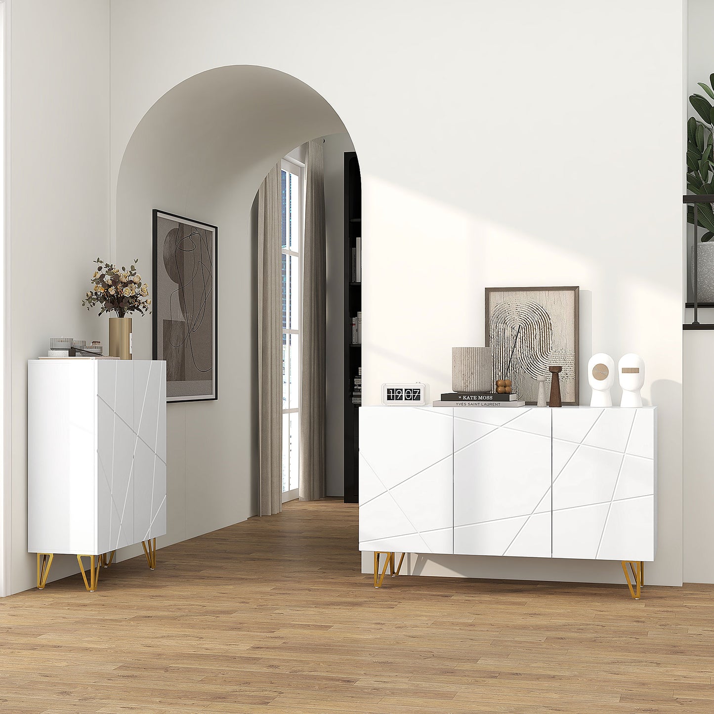 HOMCOM Modern Luxe High Gloss Sideboard, with Hairpin Legs - White-Sideboards-ChewyGames-ChewyGames