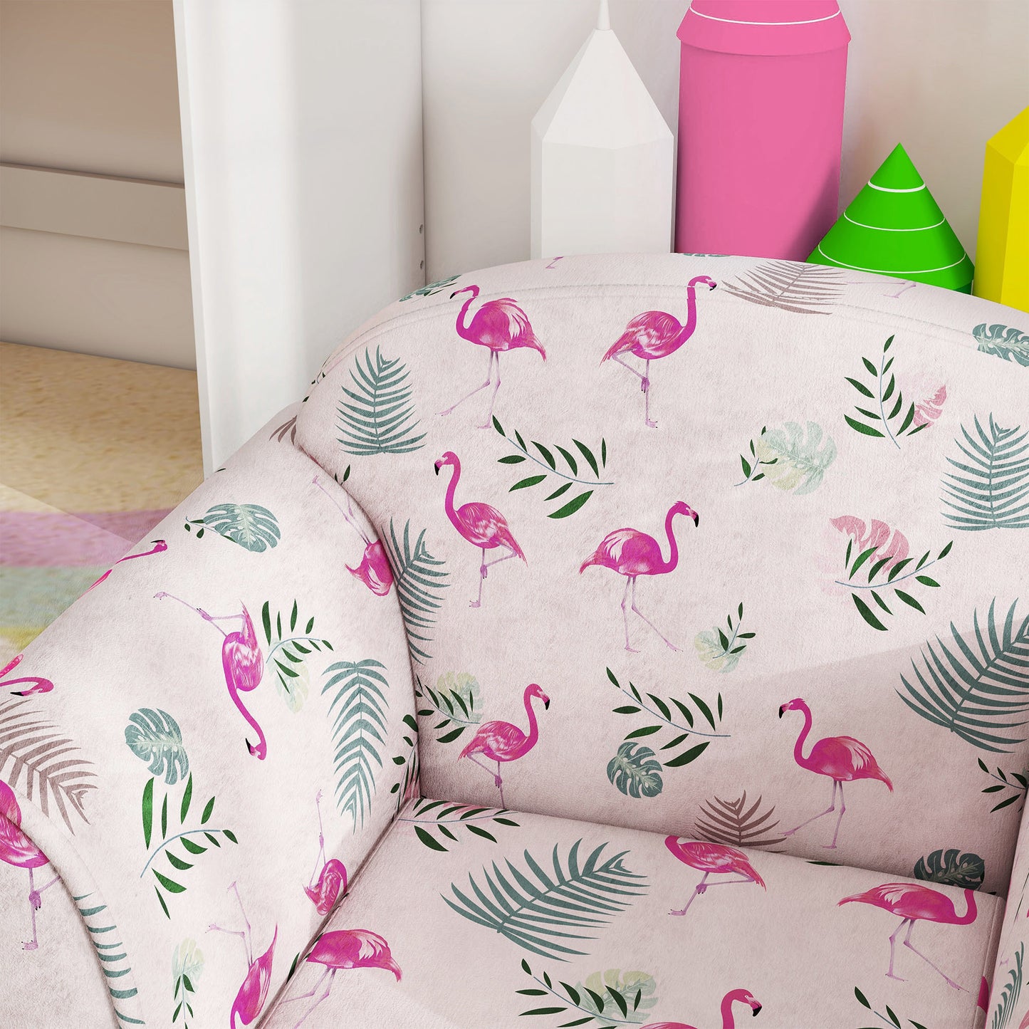 AIYAPLAY Kids Armchair with Flamingo Design, Wooden Frame, for Bedroom, Playroom, Kids Room - Pink--ChewyGames-ChewyGames