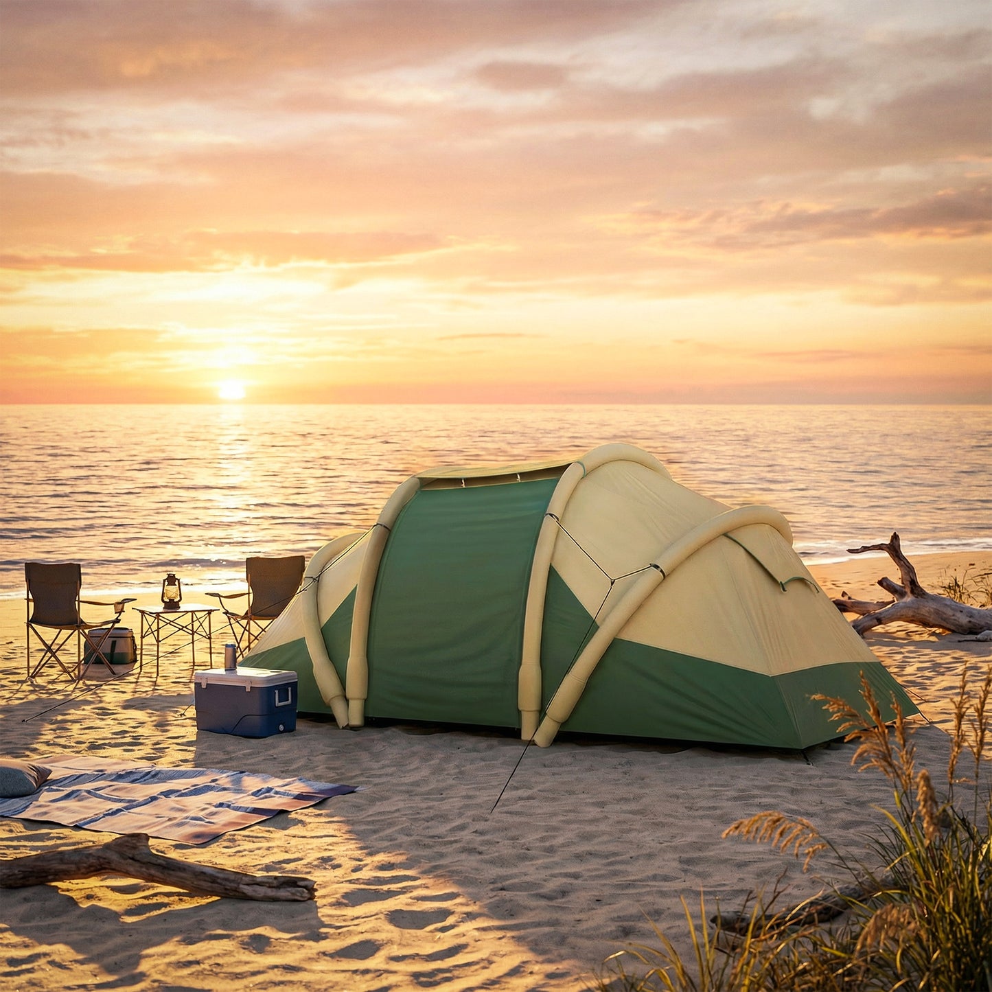 Outsunny Inflatable Tent 2 Bedroom 3000mm Waterproof Windproof Air Tent with Carry Bag for 4 Person