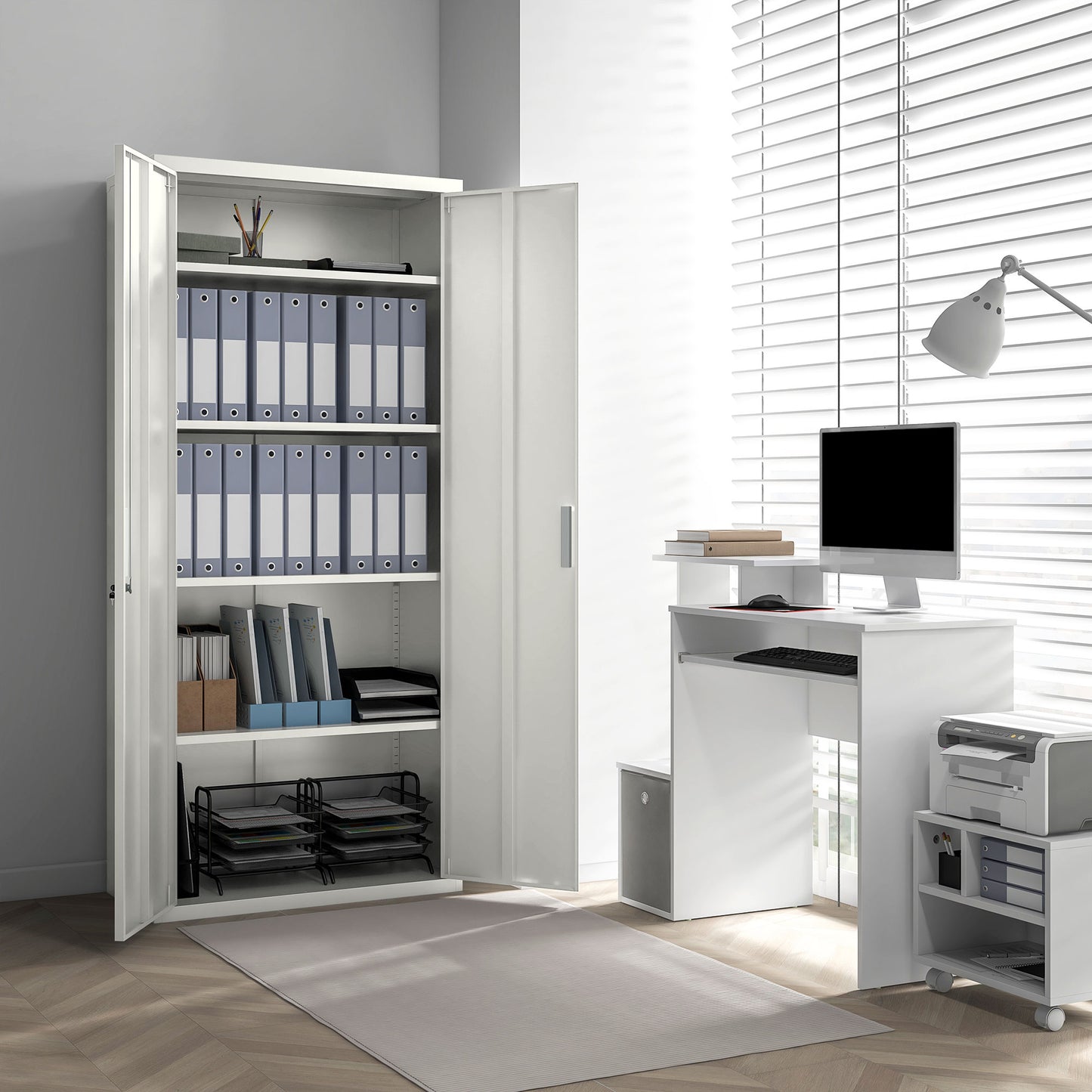 HOMCOM Five Shelf Lockable Steel Office Cabinet - White