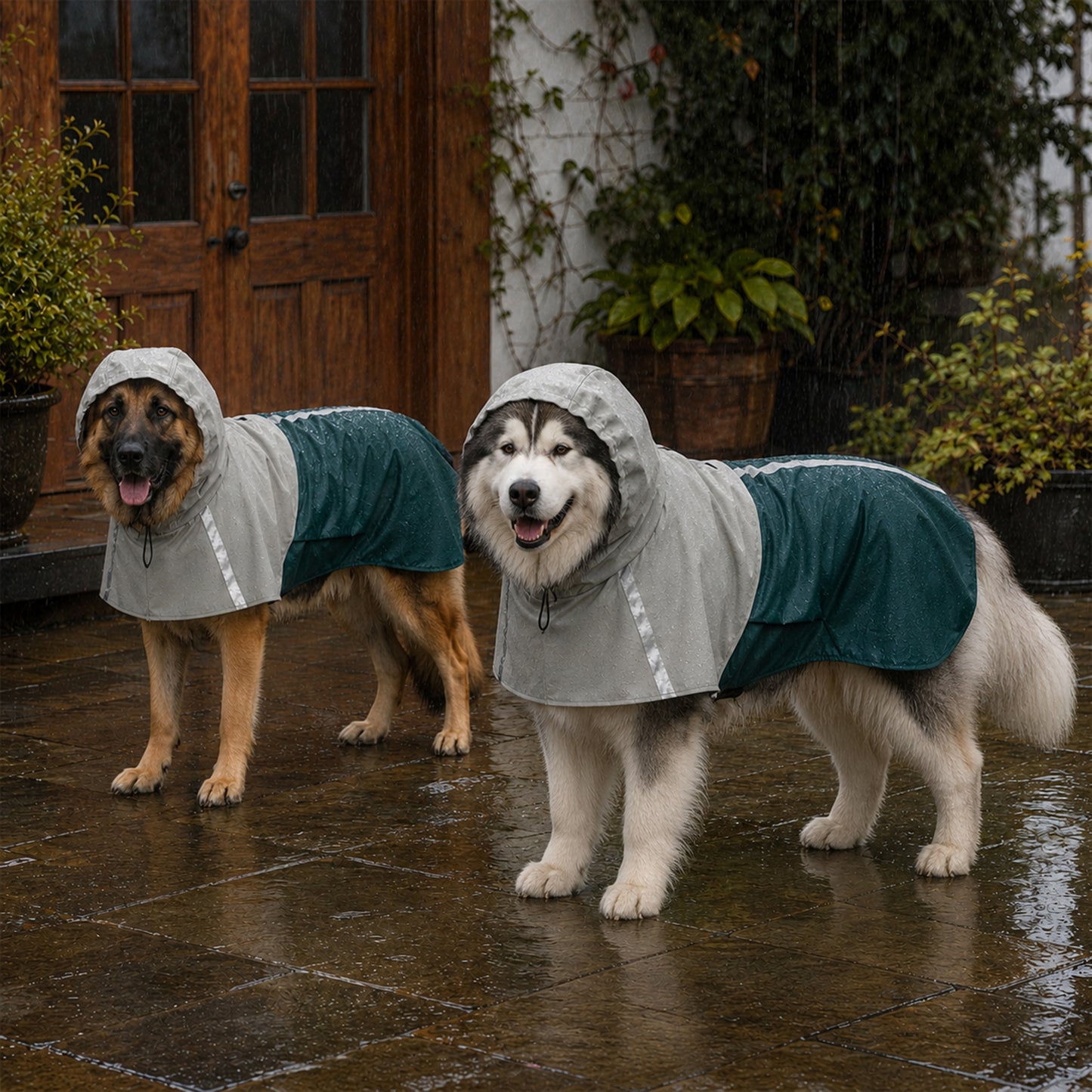 PawHut Dog Raincoat with Hood, Waterproof & Breathable Rain Jacket with Leash Hole, for Extra Large Dogs, Green, XL