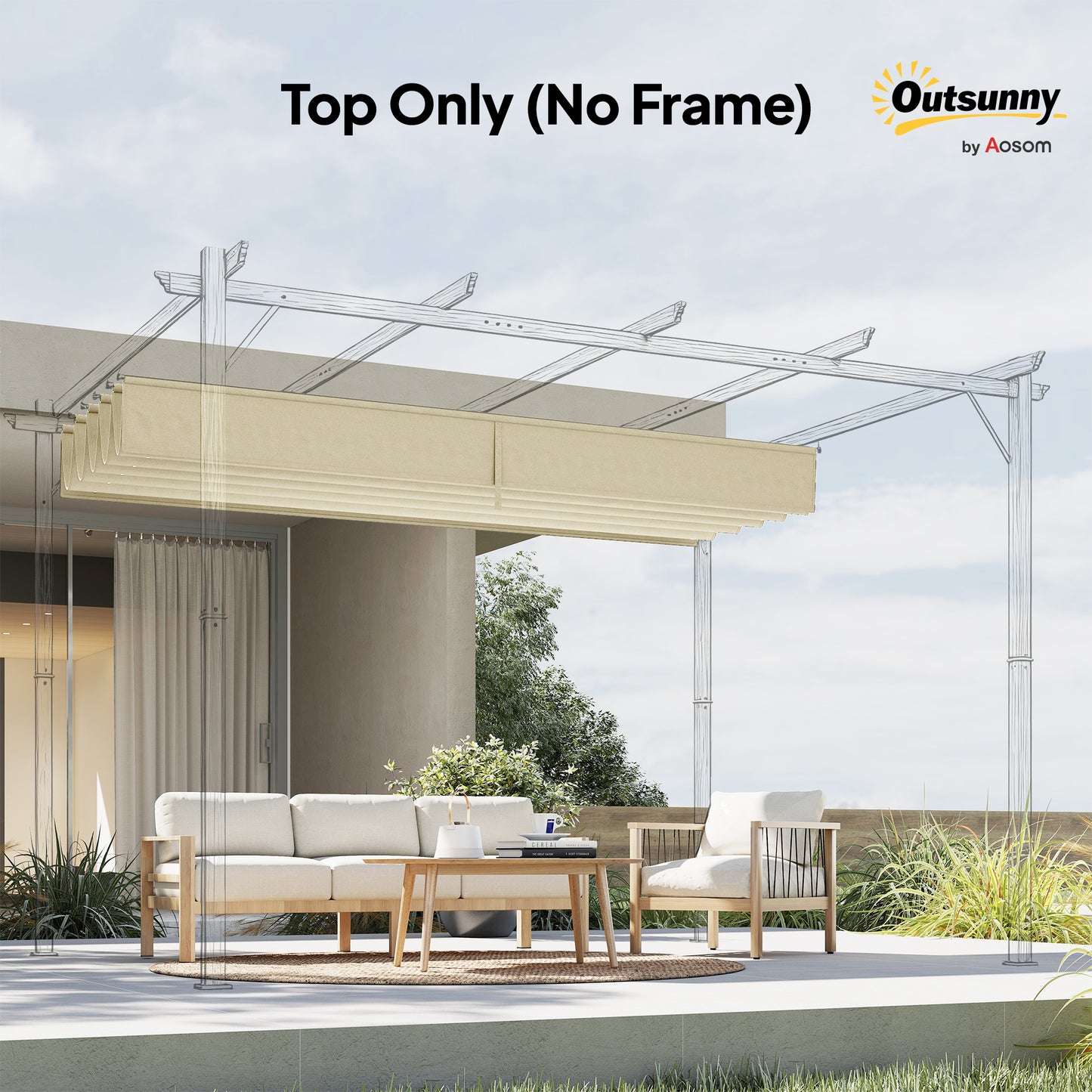 Outsunny Retractable Pergola Cover, 2.55 x 2.5 m Replacement Canopy Fabric for 3 x 3 m Frame, Roof Top Only, Cream White