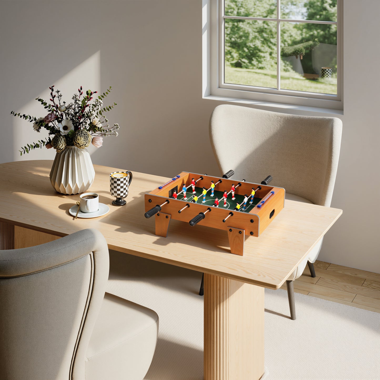 SPORTNOW 20 in Table-top Football Table with Stainless Steel Rods, Compact Foosball Table for Kids and Adults, All-Inclusive Foosball Game Set for Indoor, Nature Wood Finish