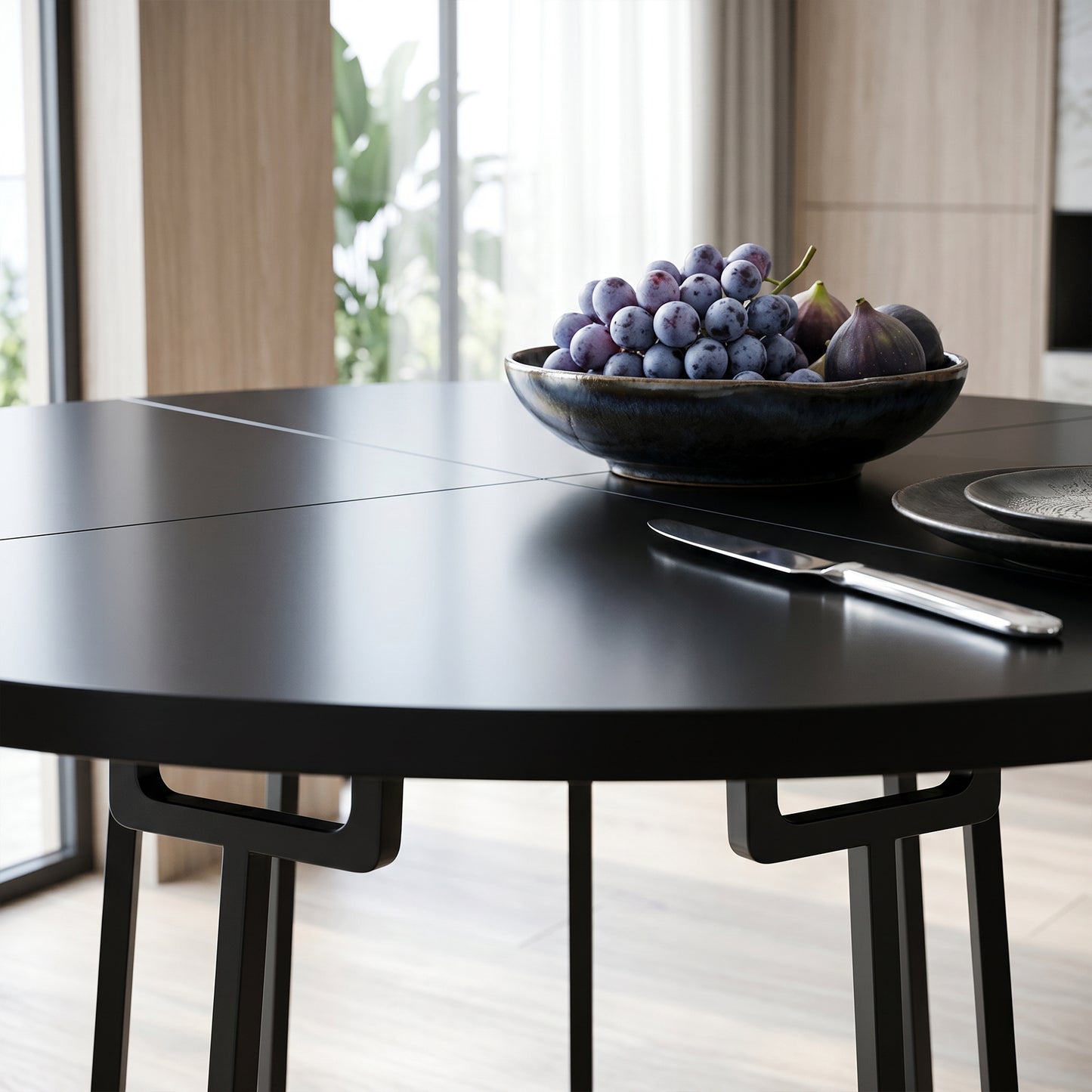 HOMCOM Dining Table Space Saving Kitchen Table Spliced Tabletop Conical Metal Base 120 cm Round Black