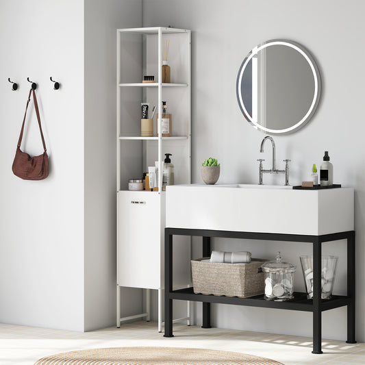 HOMCOM Tall Bathroom Cabinet with Open Shelves and Adjustable Shelf - White