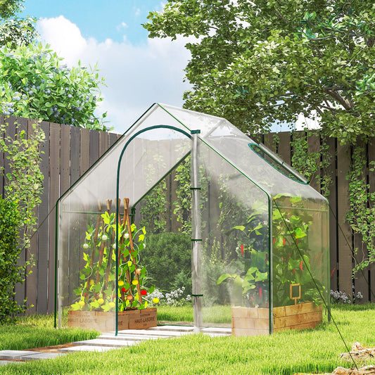 Outsunny Walk In Tomato Greenhouse Garden Outdoor Mini Greenhouse Flower Planter Steel Frame with Zipped Door & Window, PVC Cover, 180 x 100 x 168CM, Clear