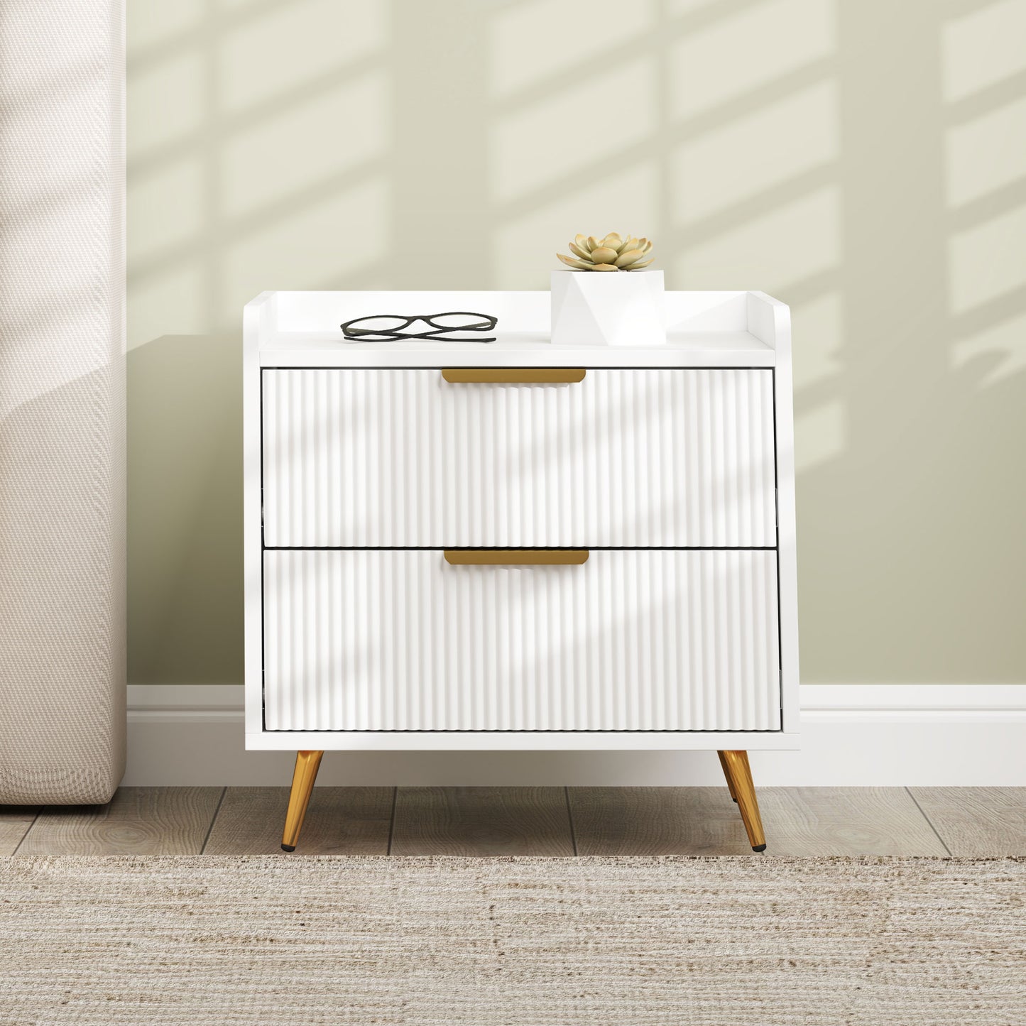 HOMCOM Elegant Two-Drawer Bedside Table Set of 2 - White--ChewyGames-ChewyGames