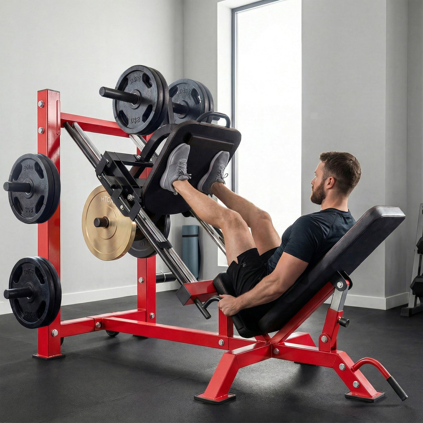 SPORTNOW Leg Press Machine with Wheels and Calf Block, Adjustable Squat Machine for Home Gym, 455KG Capacity