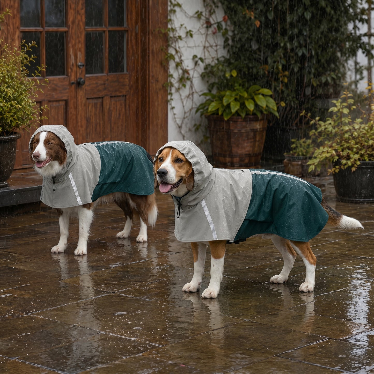 PawHut Dog Raincoat with Hood, Waterproof & Breathable Rain Jacket with Leash Hole, for Medium Dogs, Green, M