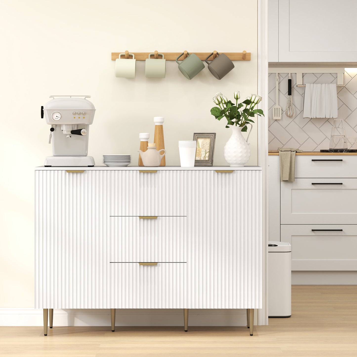 HOMCOM 2-Door Sideboard with 3 Drawers and Adjustable Shelves - White-Sideboards-ChewyGames-ChewyGames