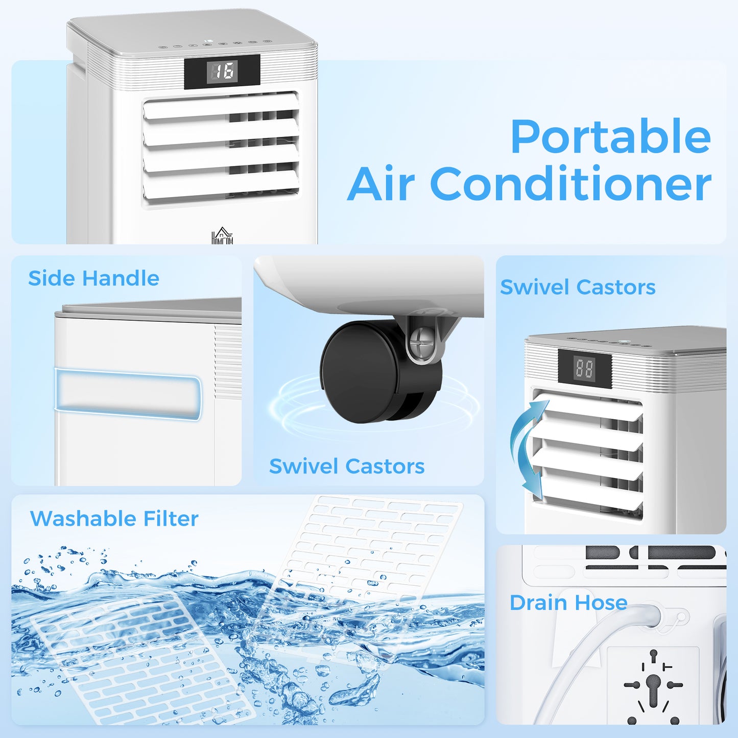 HOMCOM 10000 BTU Air Conditioning Unit, 4-in-1 Portable Air Conditioner, Dehumidifier, Cooling, Fan, Sleep Mode, with Remote Control, LED Display, 2 Speeds, 24H Timer, Window Venting Kit, 22m²