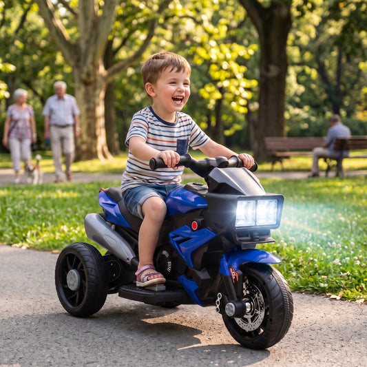 AIYAPLAY Kids Electric Motorcycle Ride-On Toy, 3-Wheel Battery-Operated Motorbike with Horn, Toddler Ride On Bike, Blue