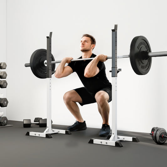 HOMCOM Heavy Duty Weight Bar Barbell Squat Stand Barbell Rack Spotter, for Home, Gym - Black