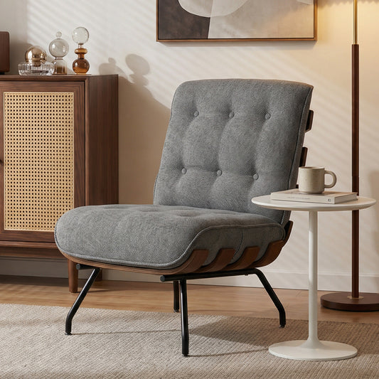 HOMCOM Accent Chair, Linen-look Fabric Reading Chair with Spring Cushion, Slatted Support, Steel Frame, Dark Grey
