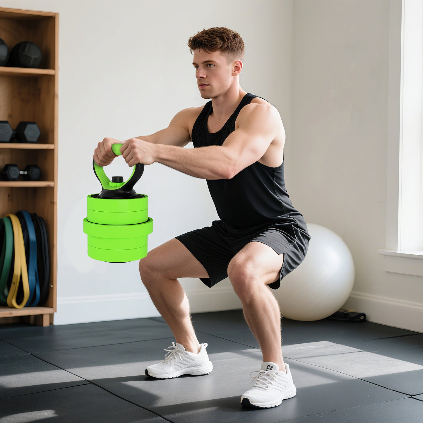 SPORTNOW 30kg 6-In-One Adjustable Weight Dumbbells Set, Barbell, Kettlebell, Push Up Stand - Green