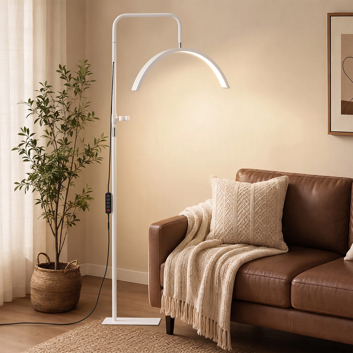 HOMCOM Half Moon Lash Light, 350° Rotatable Head, 7 Colours, Dimmable Beauty Floor Lamp, White
