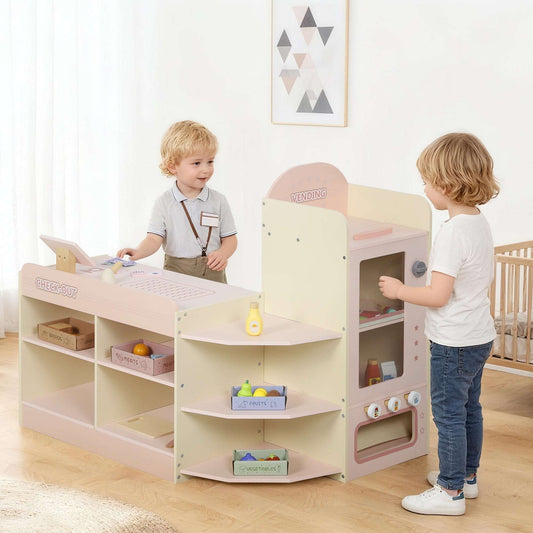 AIYAPLAY Kids Grocery Store, Children Supermarket Playset with Cash Register, Vending Machine, Display Shelves