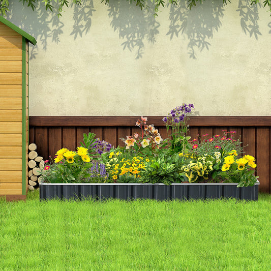 Outsunny 645L Metal Raised Garden Bed, DIY Large Steel Planter Box, No Bottom w/ A Pairs of Glove for Backyard, Patio to Grow Vegetables, Herbs, and Flowers, 258cmx90cm