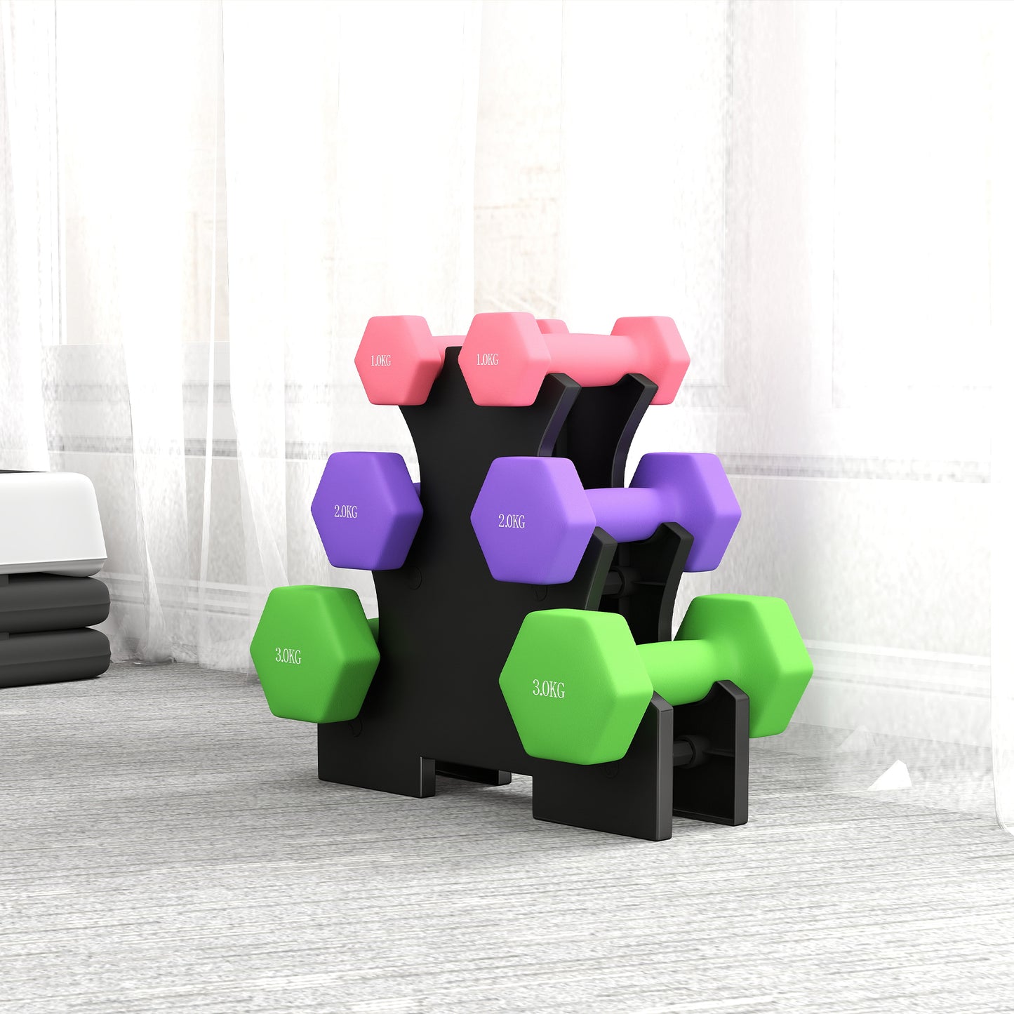 SPORTNOW Hex Dumbbells Set with Dumbbell Rack, Hand Weights for Strength Training Weight Lifting, 2 x 1kg, 2 x 2kg, 2 x 3kg