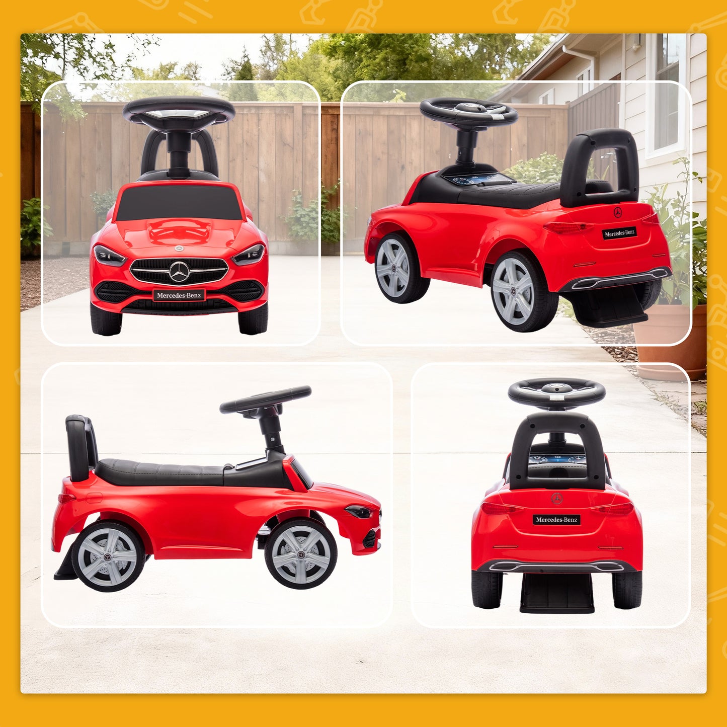 AIYAPLAY Official Mercedes-Benz Ride On Car, Foot to Floor Sliding Walker with Horn, Engine Sounds and Under-Seat Storage, Red